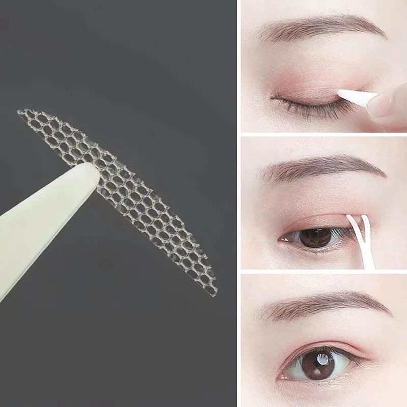 240Pcs Eyelid Tape Sticker Invisible Double Fold Eyelid Lace Paste Clear Beige Stripe Self-Adhesive Natural Eye Tape Makeup Tool