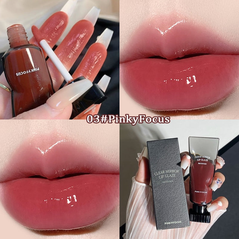 Black Mirror Water Lip Glaze High Gloss Moisturizing Sexy Red Lip Tint Lipstick Makeup Longlasting Color Non-Stick Cup Lip Gloss