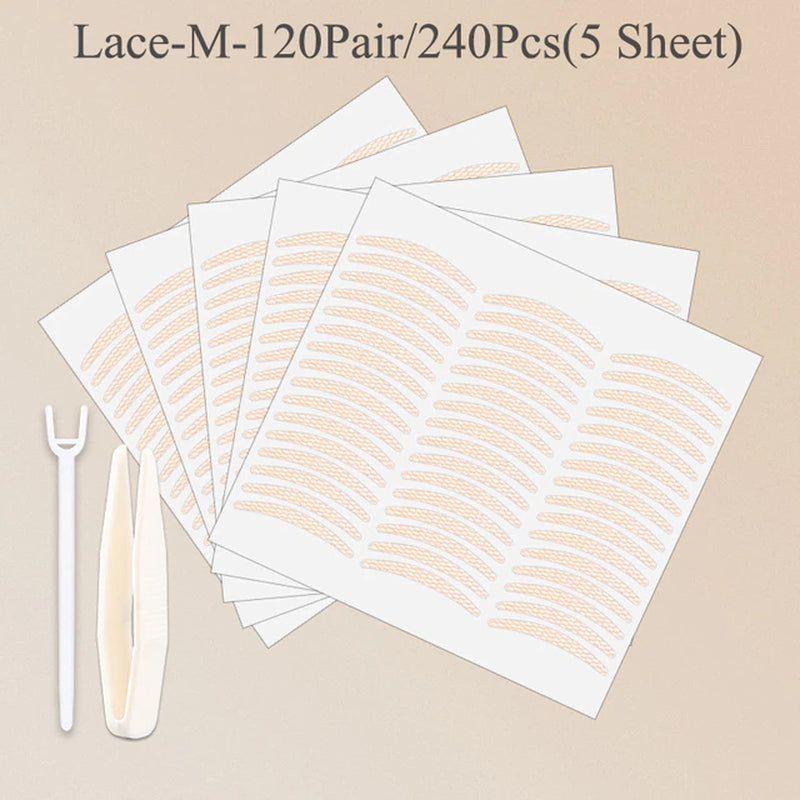 240Pcs Eyelid Tape Sticker Invisible Double Fold Eyelid Lace Paste Clear Beige Stripe Self-Adhesive Natural Eye Tape Makeup Tool