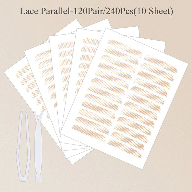 240Pcs Eyelid Tape Sticker Invisible Double Fold Eyelid Lace Paste Clear Beige Stripe Self-Adhesive Natural Eye Tape Makeup Tool