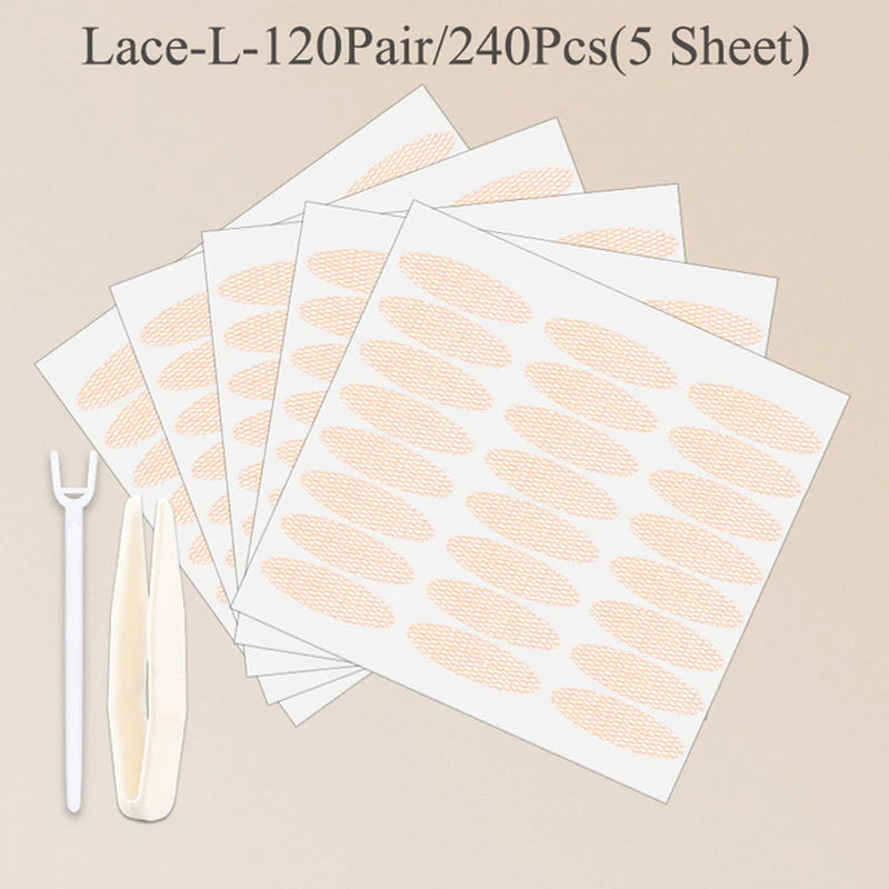 240Pcs Eyelid Tape Sticker Invisible Double Fold Eyelid Lace Paste Clear Beige Stripe Self-Adhesive Natural Eye Tape Makeup Tool