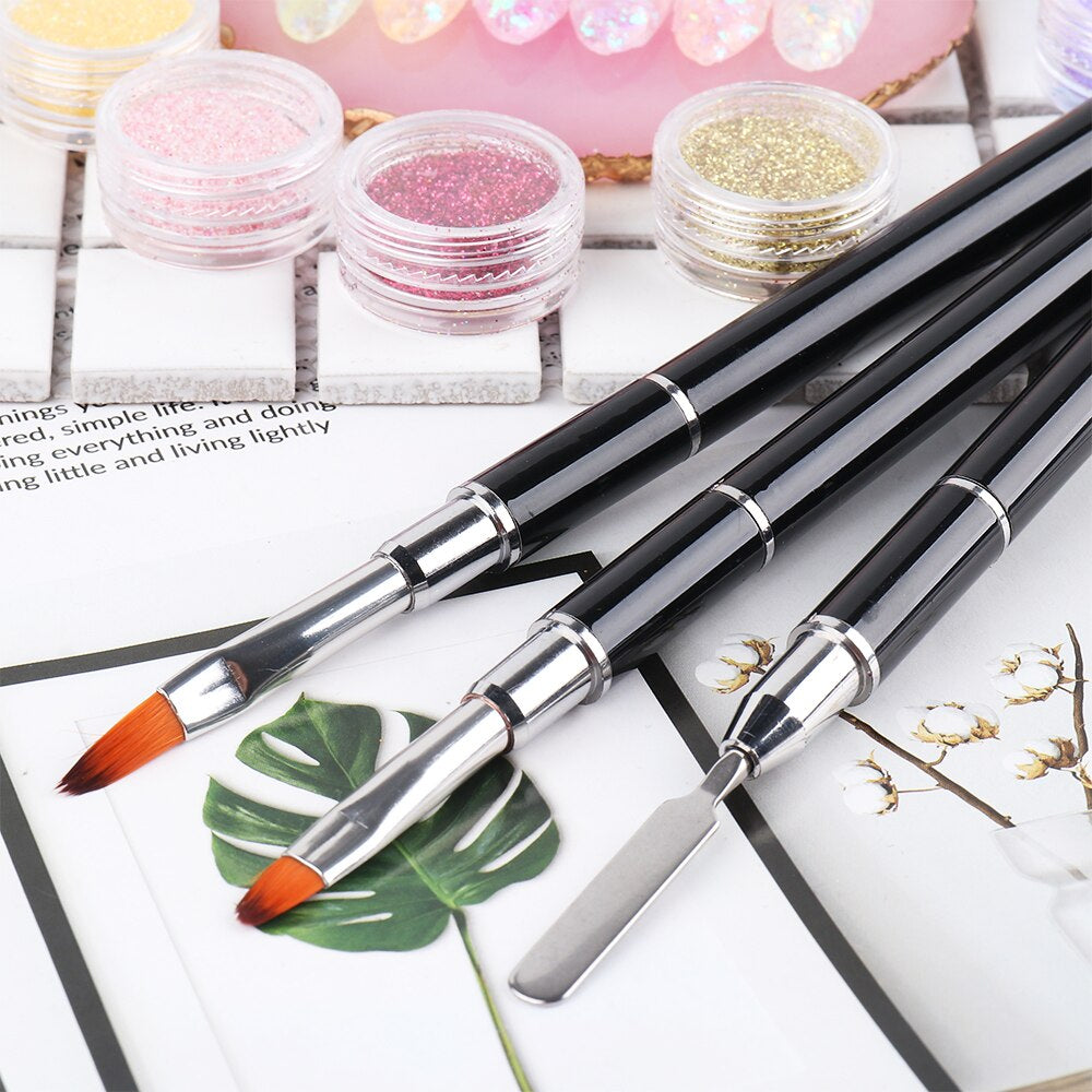 1Pcs Double Size Nail Brush Extension Quick Building Pen Nail Art Brushes Color Palette Manicure Accessories CH064