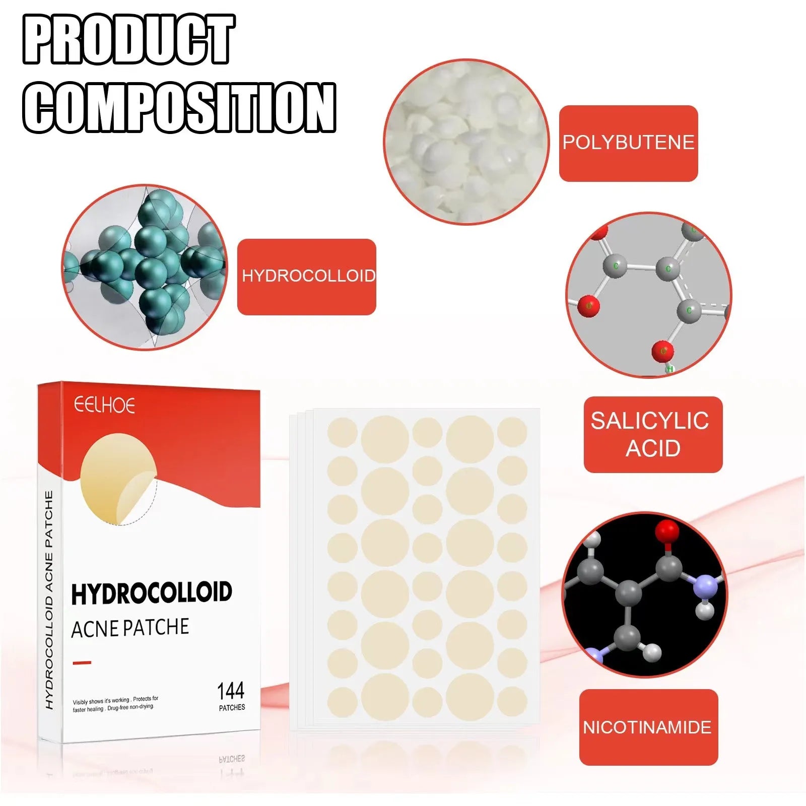 144Pcs/Box Hydrocolloidal Acne Patch Acne Blackhead Cleaner Facial Invisible Waterproof Breathable Acne Repair Patch