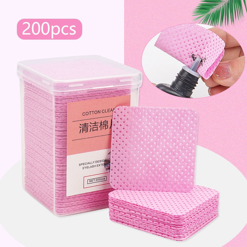 200 Pcs Lint-Free Paper Cotton Wipes Eyelash Glue Remover Wipe Clean Cotton Sheet Nails Art Cleanin Cleaner Pads Manicure Tools