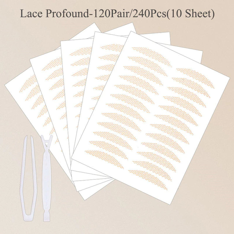 240Pcs Eyelid Tape Sticker Invisible Double Fold Eyelid Lace Paste Clear Beige Stripe Self-Adhesive Natural Eye Tape Makeup Tool