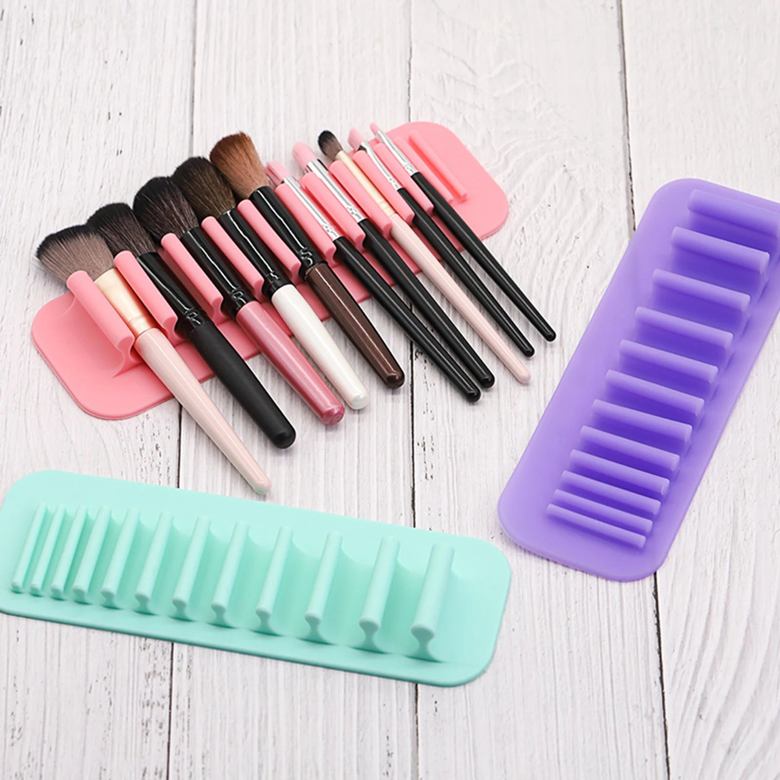 Silicone Wall Mount Makeup Brush Holder Storage Stand Hanger Case Organizer Thin Paint Brush Drying Art Rack Suction Cup