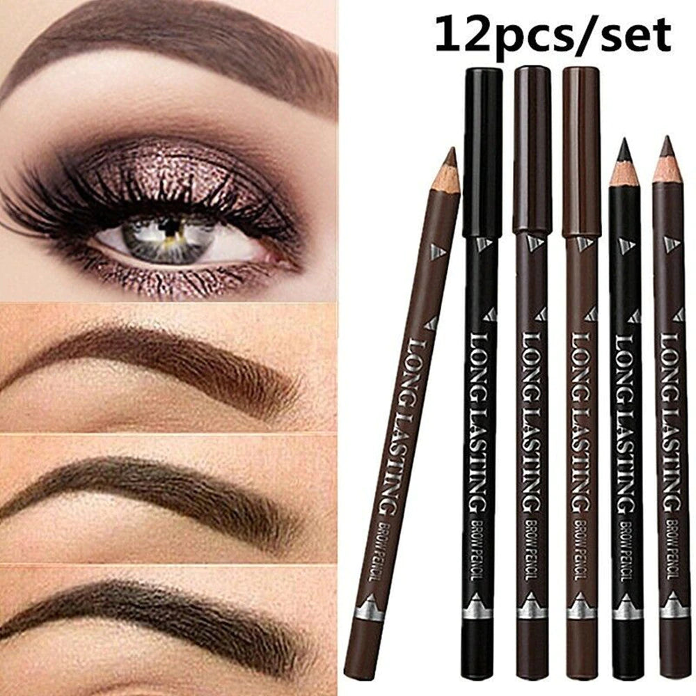 12 Pcs/Set Waterproof Eye Brow Pencil Precise Brow Definer Black Blonde Brown Eyebrow Pen Long Lasting Makeup 3 Colors Cosmetic