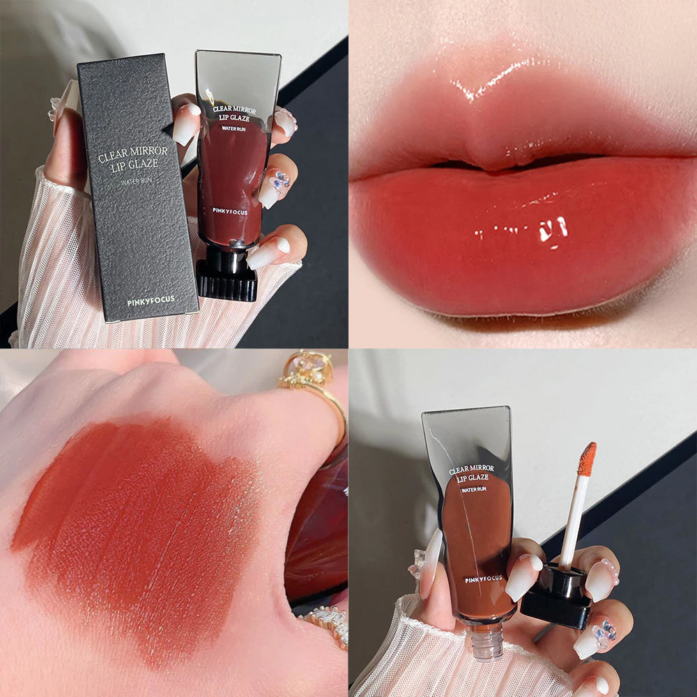 Black Mirror Water Lip Glaze High Gloss Moisturizing Sexy Red Lip Tint Lipstick Makeup Longlasting Color Non-Stick Cup Lip Gloss