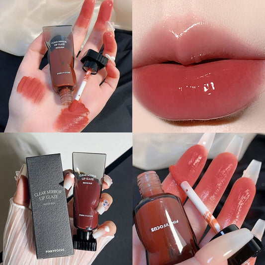 Black Mirror Water Lip Glaze High Gloss Moisturizing Sexy Red Lip Tint Lipstick Makeup Longlasting Color Non-Stick Cup Lip Gloss