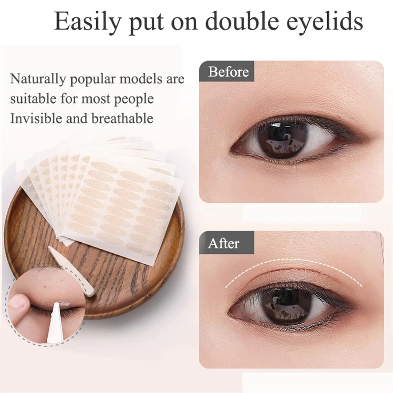 240Pcs Eyelid Tape Sticker Invisible Double Fold Eyelid Lace Paste Clear Beige Stripe Self-Adhesive Natural Eye Tape Makeup Tool