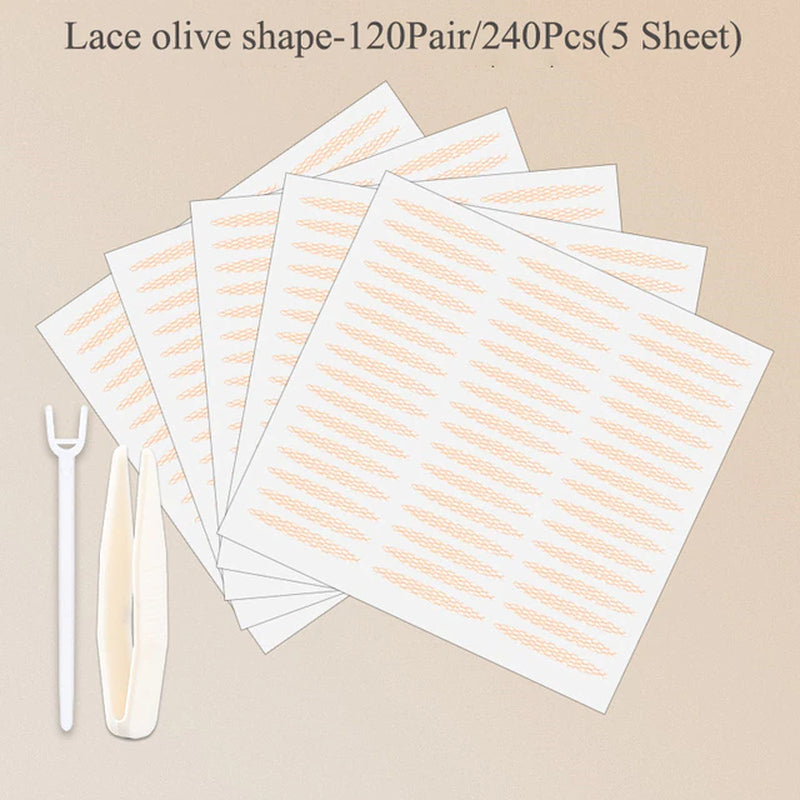 240Pcs Eyelid Tape Sticker Invisible Double Fold Eyelid Lace Paste Clear Beige Stripe Self-Adhesive Natural Eye Tape Makeup Tool