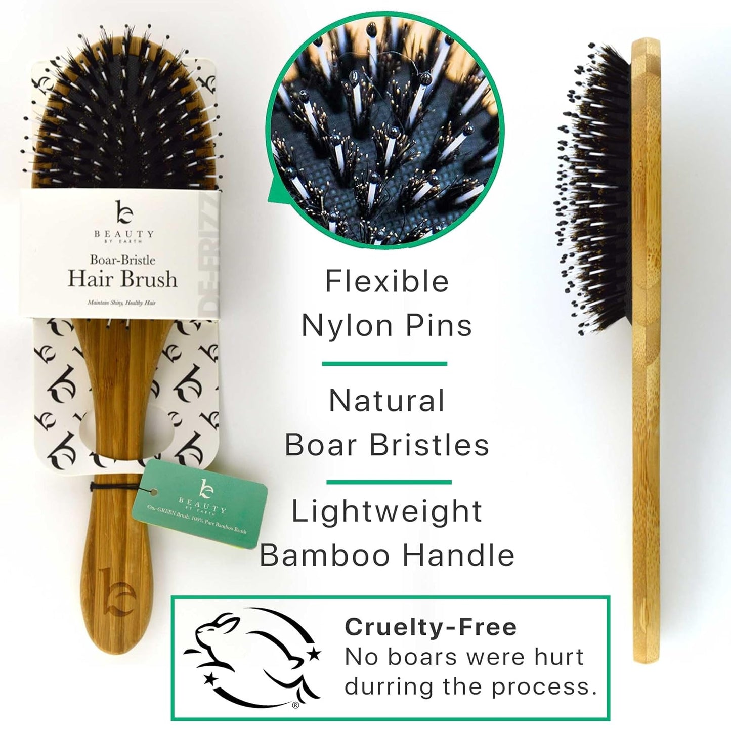 Boar Hair Brush for Fine Hair - Boar Bristle Hair Brush for Thick Hair - Boar Brush for Fine Hair - Mens Hair Brush for Thin Hair - Boars Hair Brush for Women - Boar Brush with Pins